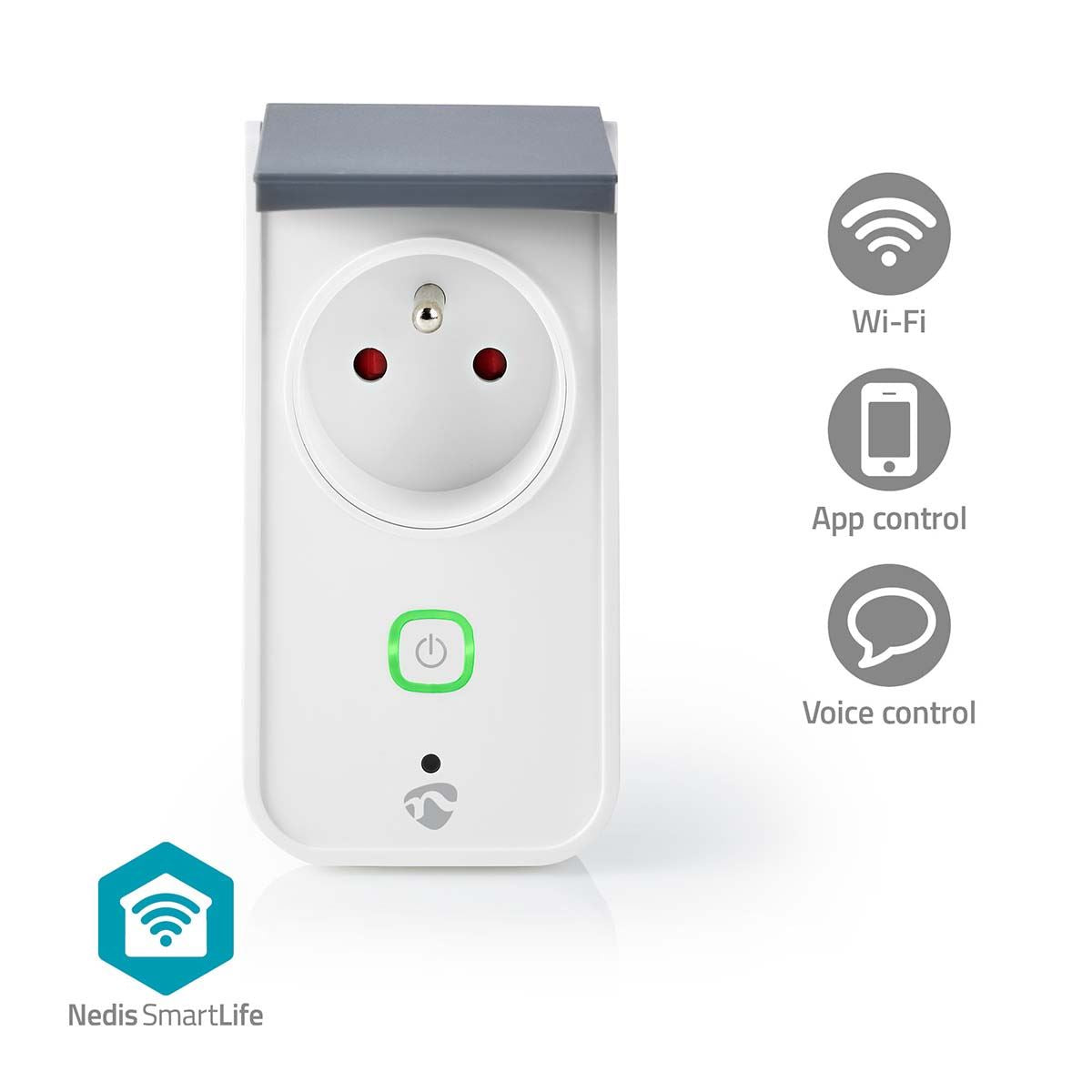 Nedis SmartLife Smart Plug | Wi-Fi | IP44 | Power meter | 3680 W | Type E (CEE 7/6) | -30 - 40 °C | Android™ / IOS | Grey / White | 1 pcs