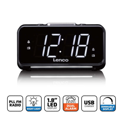 Lenco CR-28BK | FM Clock Radio | Night Light | Black