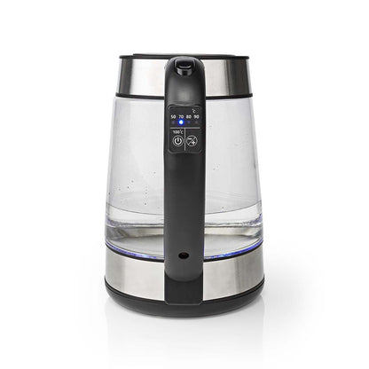 Nedis Electric Kettle | 1.7 l | Glass | Transparent | 60,70,80,90,100 °C | Temperature indicator | Rotatable 360 degrees | Concealed heating element | Strix® controller | Boil-dry protection