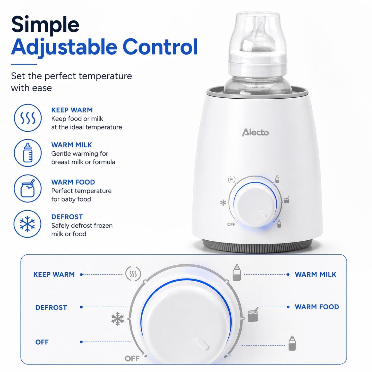 Alecto BW800 | Fast Bottle / Food Warmer with Temperature Control | White