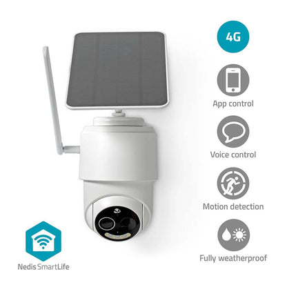 Nedis SmartLife Outdoor Camera | 4G | Full HD 1080p | Pan tilt | IP65 | Cloud Storage (optional) / microSD (not included) | 5 V DC | With motion sensor | Night vision | White
