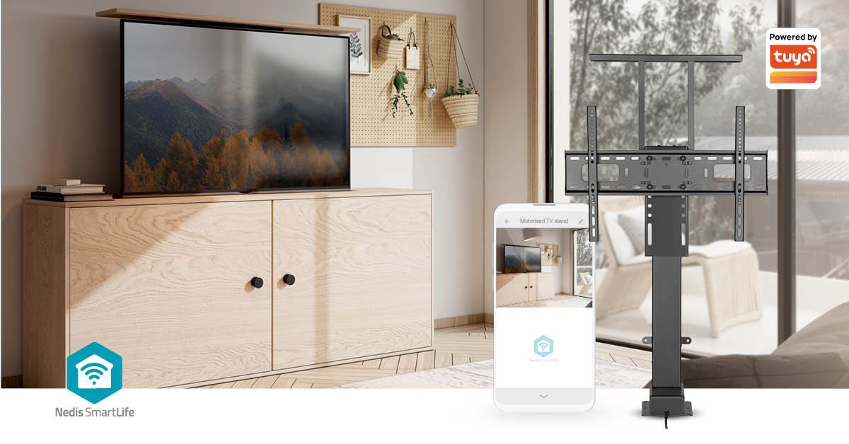 Nedis Motorised TV Stand | 37 - 80 " | Maximum supported screen weight: 60 kg | Built-in Cabinet Design | Lift range: 79 - 184 cm | Remote controlled | ABS / Steel | Black