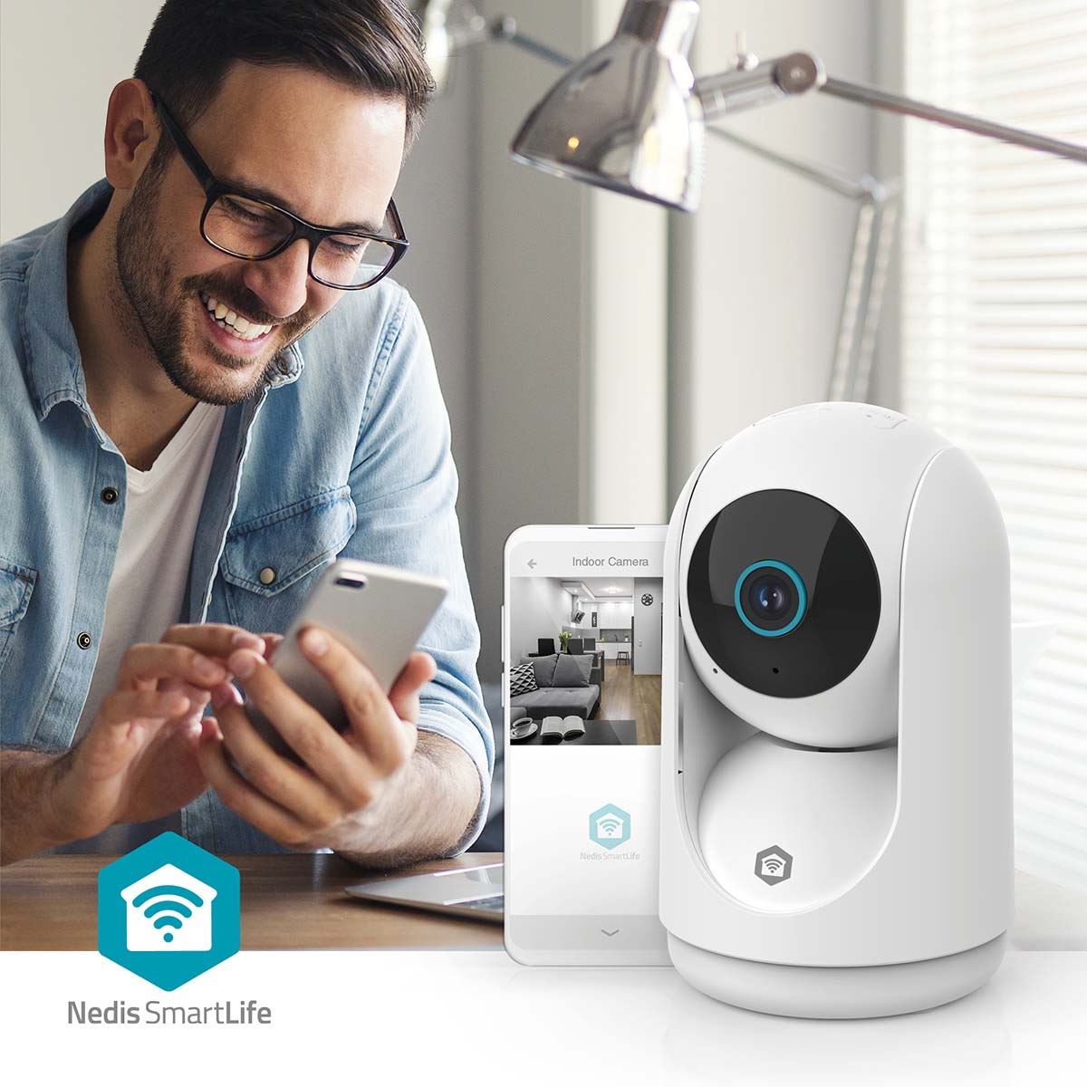 Nedis SmartLife Indoor Camera | Wi-Fi | 3MP Full HD 1296p | Pan tilt | Cloud Storage (optional) / microSD (not included) / Onvif | With motion sensor | Night vision | White