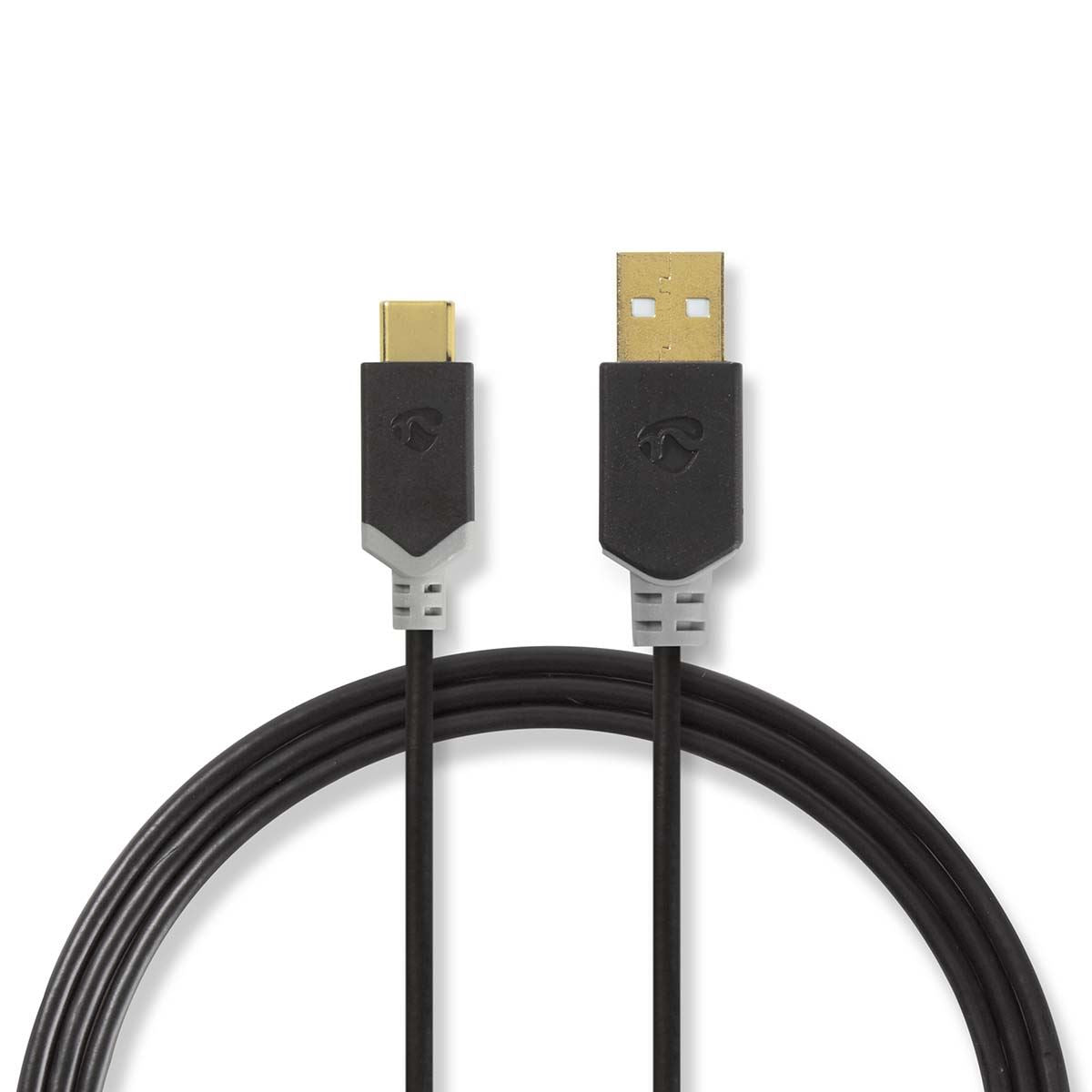 Nedis USB Cable | USB 2.0 | USB-A Male | USB-C™ Male | 60 W | 480 Mbps | Gold Plated | 2.00 m | Round | PVC | Anthracite | Box | 17.081.127