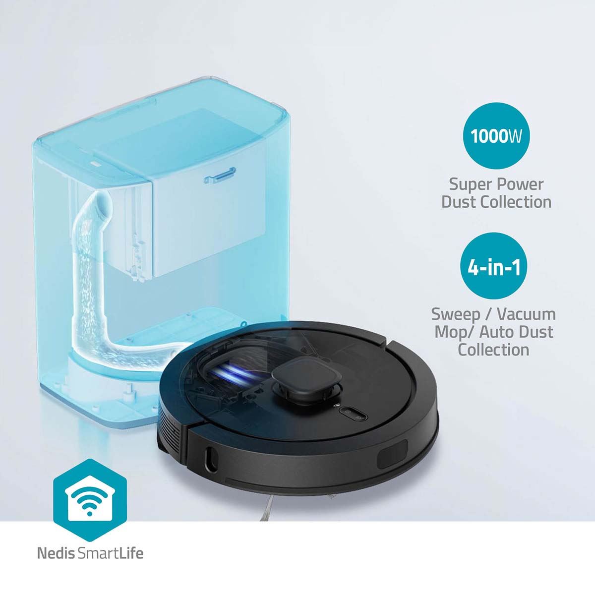 Nedis SmartLife Robot Vacuum Cleaner | Laser Navigation | Wi-Fi | Capacity collection reservoir: 0.6 l | Automatic charging | Maximum operating time: 3 hrs | Black | Android™ / IOS