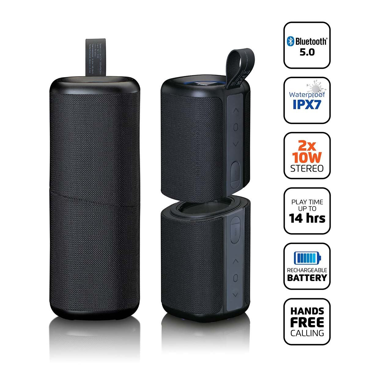 Lenco BTP-400BK | 2-in-1 | 2 x 10W TWS Bluetooth® 5.0 Speakers | IPX7 | Balck