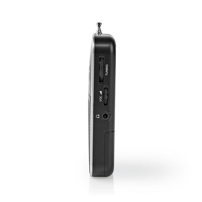 Nedis FM Radio | Portable Design | AM / FM | Battery Powered | Analogue | 1.5 W | Black White Screen | Headphone output | IP20 | Aluminium / Black