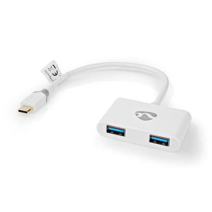 Nedis USB Multi-Port Adapter | USB 3.1 Gen1 | USB-C™ Male | 2x USB-A | 1000 Mbps | 0.20 m | Round | Gold Plated | PVC | White | Window Box