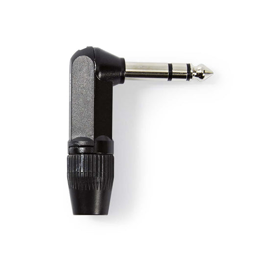 Nedis 6.35 mm Connector | Angled | Male | Nickel Plated | Solder | Cable input diameter: 8.0 mm | Aluminium | Black | Polybag | 1 pcs