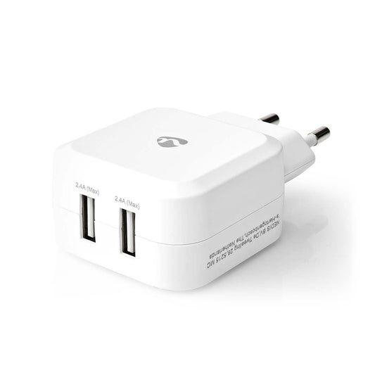 Nedis Wall Charger | 24 W | Quick charge feature | 2x 2.4 A | Number of outputs: 2 | 2x USB-A | No Cable Included | Single Voltage Output | White