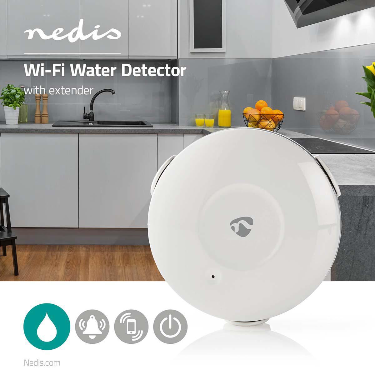 Nedis SmartLife Water Detector | Wi-Fi | Battery Powered | Extension included | Max. battery life: 24 Months | 50 dB | White