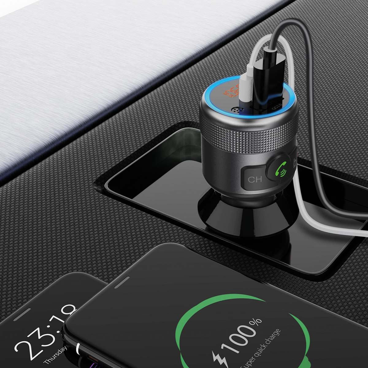 Nedis Car FM Transmitter | Fixed | Hands free calling | 1 " | Amber Screen | Bluetooth® | PD 18 W / PD 24 W | Fast charging | Bass boost | Google Assistant / Siri | Black