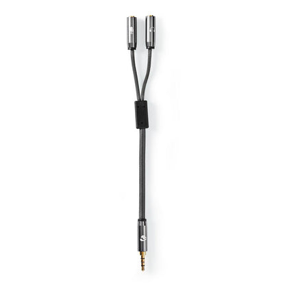Nedis Stereo Audio Cable | 3.5 mm Male | 2x 3.5 mm Female | Gold Plated | 0.20 m | Round | Grey / Gun Metal Grey | Cover Window Box