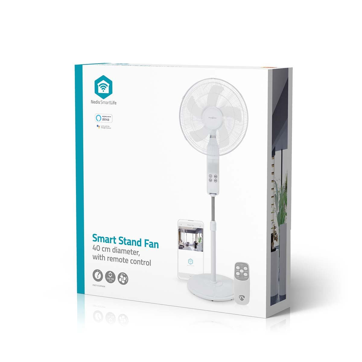 Nedis SmartLife Fan | Wi-Fi | 400 mm | Adjustable height | Rotates automatically | 3-Speed | Timer | Remote control | Android™ / IOS | White