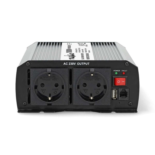Nedis Power Inverter Modified Sine Wave | Input voltage: 24 V DC | Device power output connection(s): Type F (CEE 7/3) / USB-A | 230 V AC 50 Hz | 1000 W | Peak power output: 2000 W | Screw Terminal | Silver