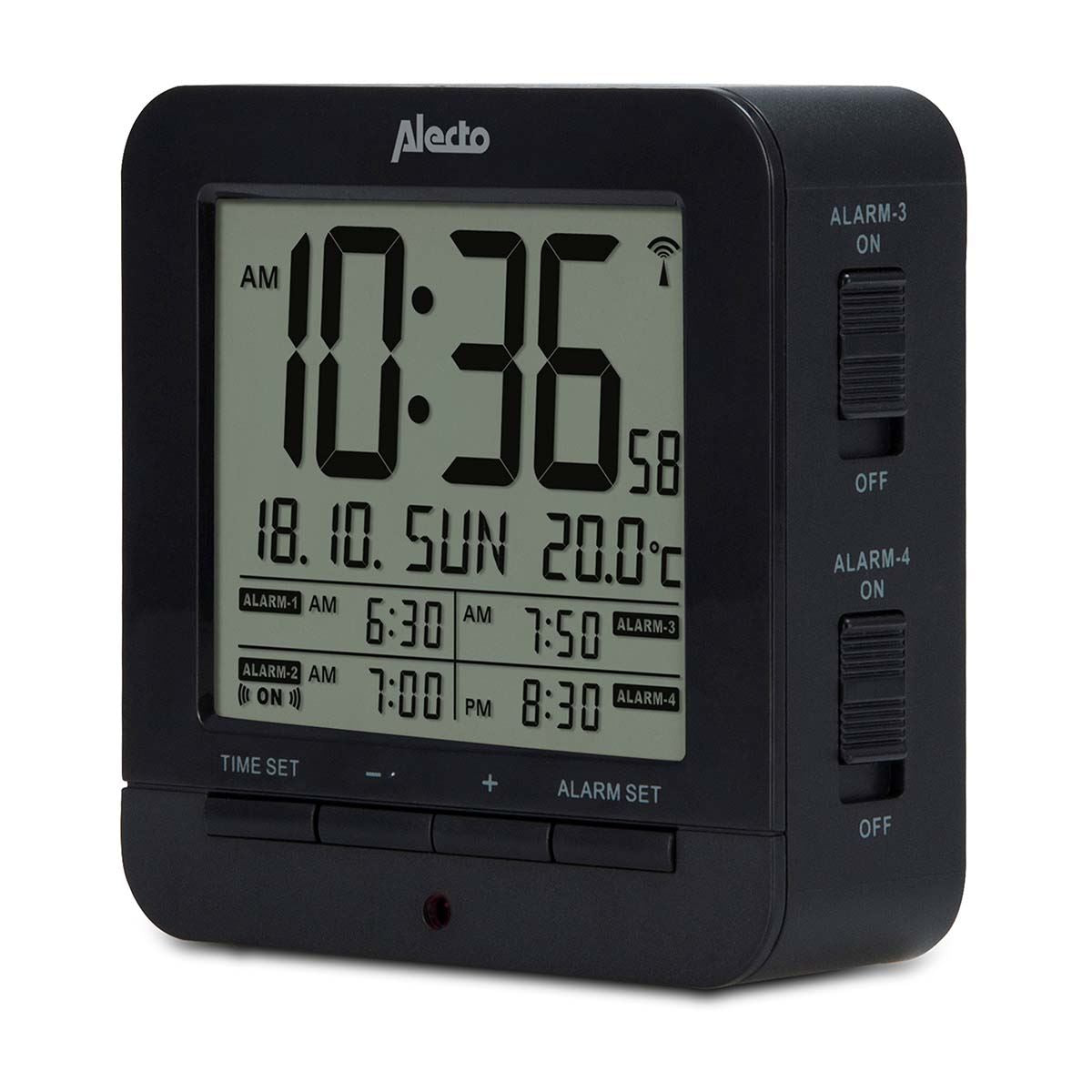 Alecto LCD Alarm Clock | Snooze | 4 Alarm Settings | with Indoor Thermometer | Black