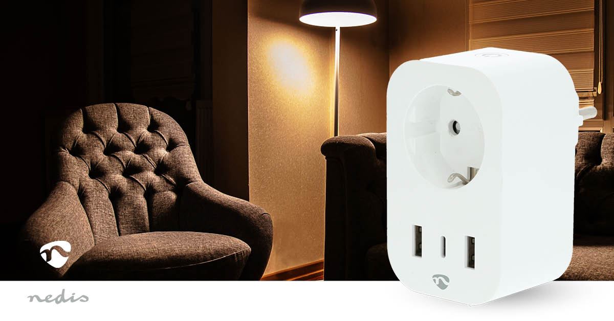 Nedis SmartLife Smart Plug | Wi-Fi | IP21 | Power meter | 3680 W | Type F (CEE 7/7) / 1x USB-C™ / 2x USB | 0 - 55 °C | Android™ / IOS | White | 1 pcs