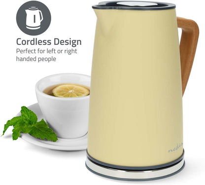 Nedis Electric Kettle | 1.7 l | Soft-Touch | Yellow | Rotatable 360 degrees | Concealed heating element | Strix® controller | Boil-dry protection