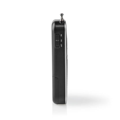 Nedis FM Radio | Portable Design | AM / FM | Battery Powered | Analogue | 1.5 W | Black White Screen | Headphone output | IP20 | Aluminium / Black