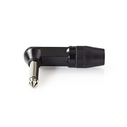 Nedis 6.35 mm Connector | Angled | Male | Nickel Plated | Solder | Cable input diameter: 8.0 mm | Aluminium | Black | Polybag | 1 pcs