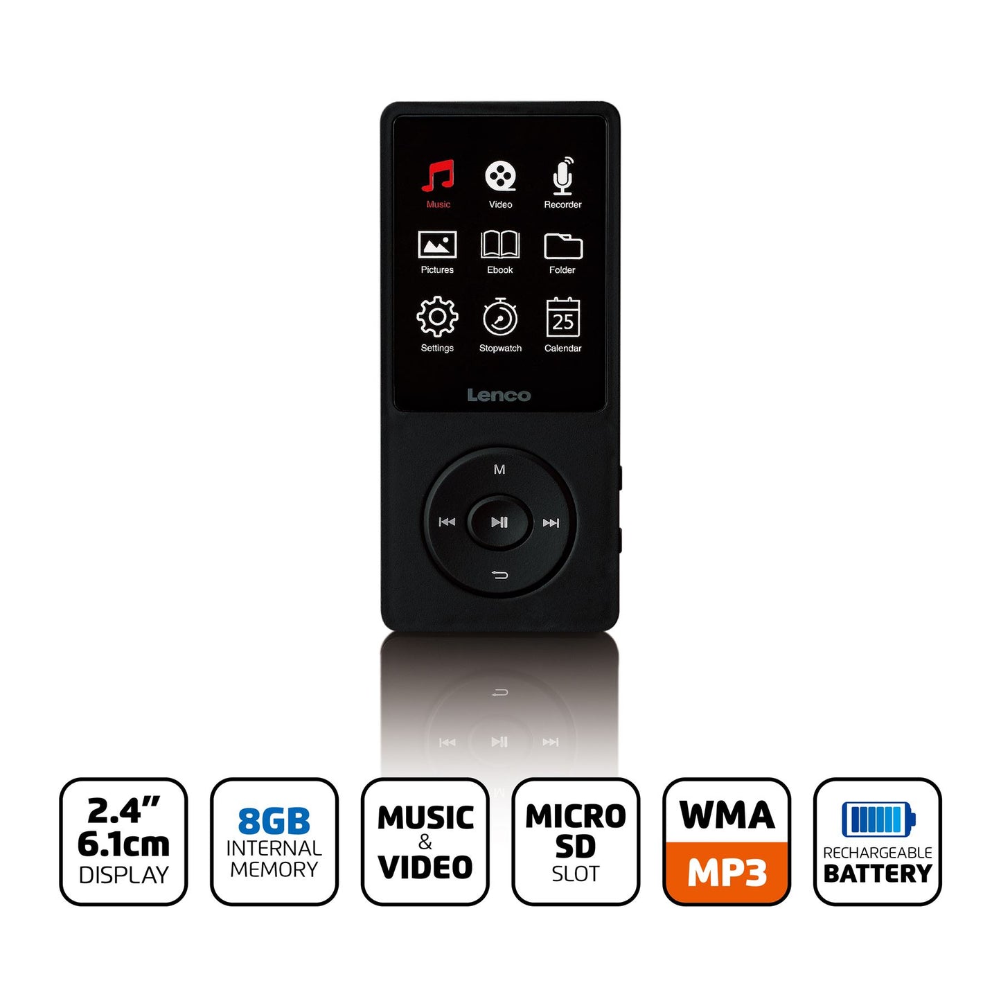 Lenco XEMIO-669BK | MP3/MP4 Player | 2.4" TFT LCD Display | 8GB | Black