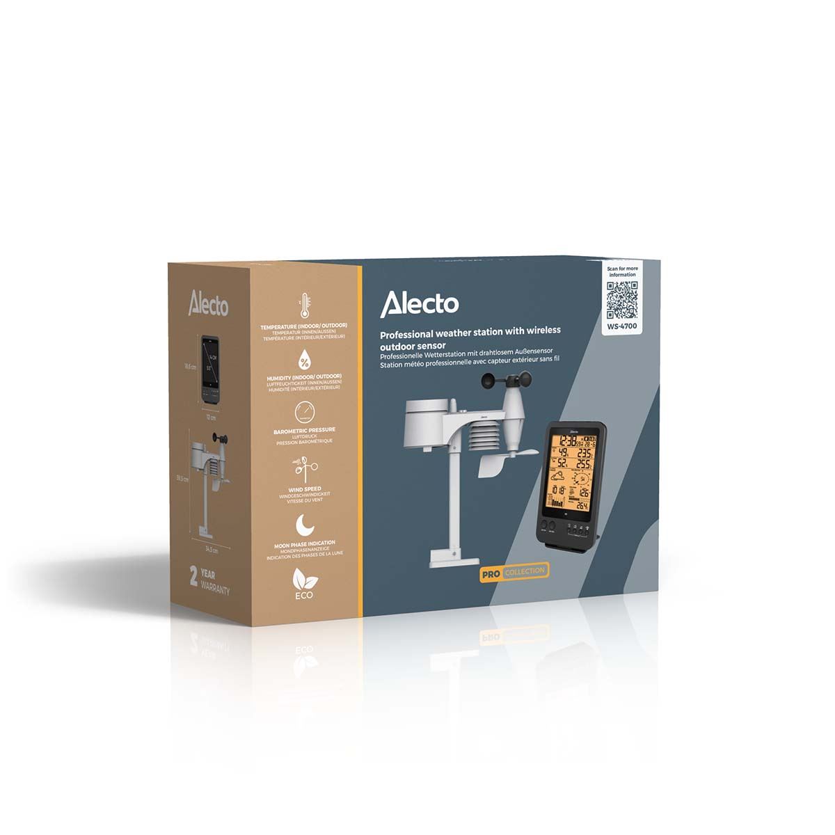 Alecto Weather Station | Indoor and Outdoor Temperature, Forcast, Wind, Humidity, Rain & More | Outside Wireless sensor | Black