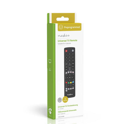 Nedis Universal Remote Control | Preprogrammed | 4 Devices | Amazon Prime / Disney + Button / Google Play Button / Netflix Button / Youtube Button | Infrared | Black | HS01991