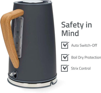 Nedis Electric Kettle | 1.7 l | Soft-Touch | Grey | Rotatable 360 degrees | Concealed heating element | Strix® controller | Boil-dry protection