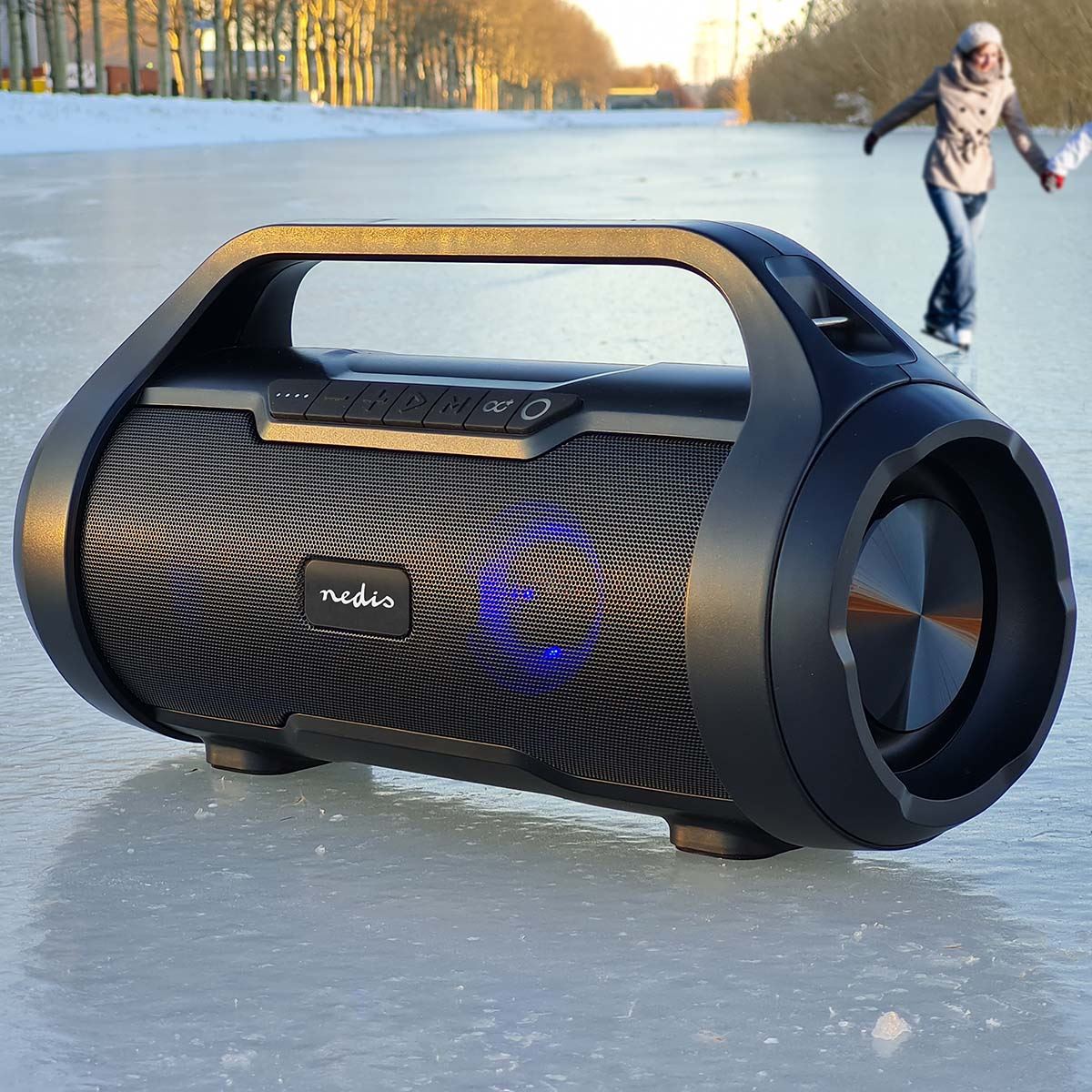 Nedis Bluetooth® Party Boombox | 6 hrs | 2.0 | 60 W | Media playback: AUX / Micro SD / USB | IPX5 | Linkable | Carrying handle | Party lights | Black