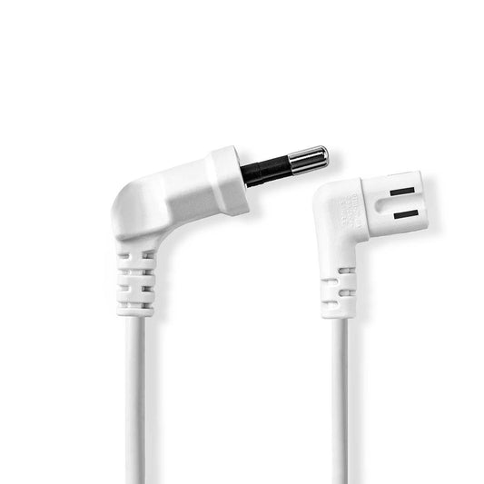 Nedis Power Cable | Euro Male | IEC-320-C7 | Angled | Angled Left | Nickel Plated | 2.00 m | Flat | PVC | White | Label