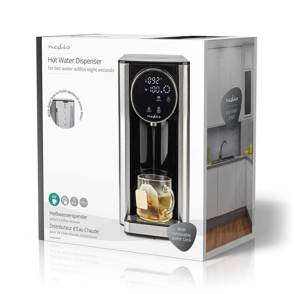Nedis KAWD310FBK Hot Water Dispenser | 2600 W | 2.7 l | Aluminium / Black