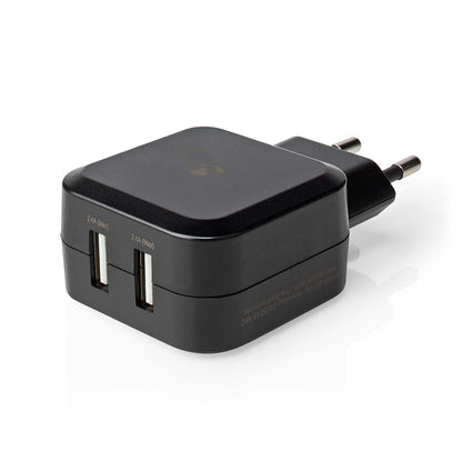 Nedis Wall Charger | 24 W | Quick charge feature | 2x 2.4 A | Number of outputs: 2 | 2x USB-A | No Cable Included | Single Voltage Output | Black
