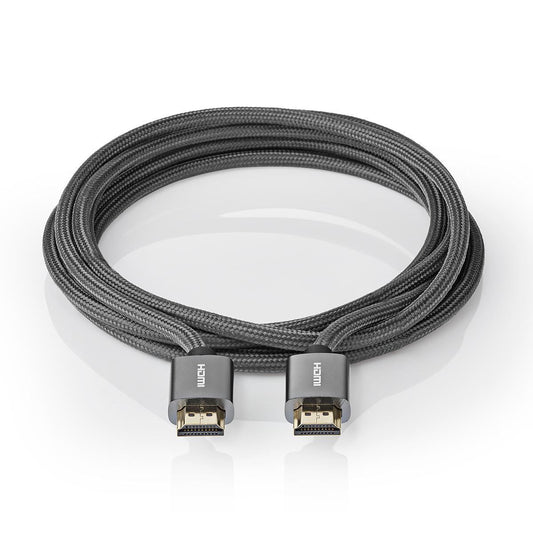 Nedis High Speed HDMI™ Cable with Ethernet | HDMI™ Connector | HDMI™ Connector | 4K@60Hz | ARC | 18 Gbps | 1.00 m | Round | Cotton | Grey / Gun Metal Grey | Cover Window Box