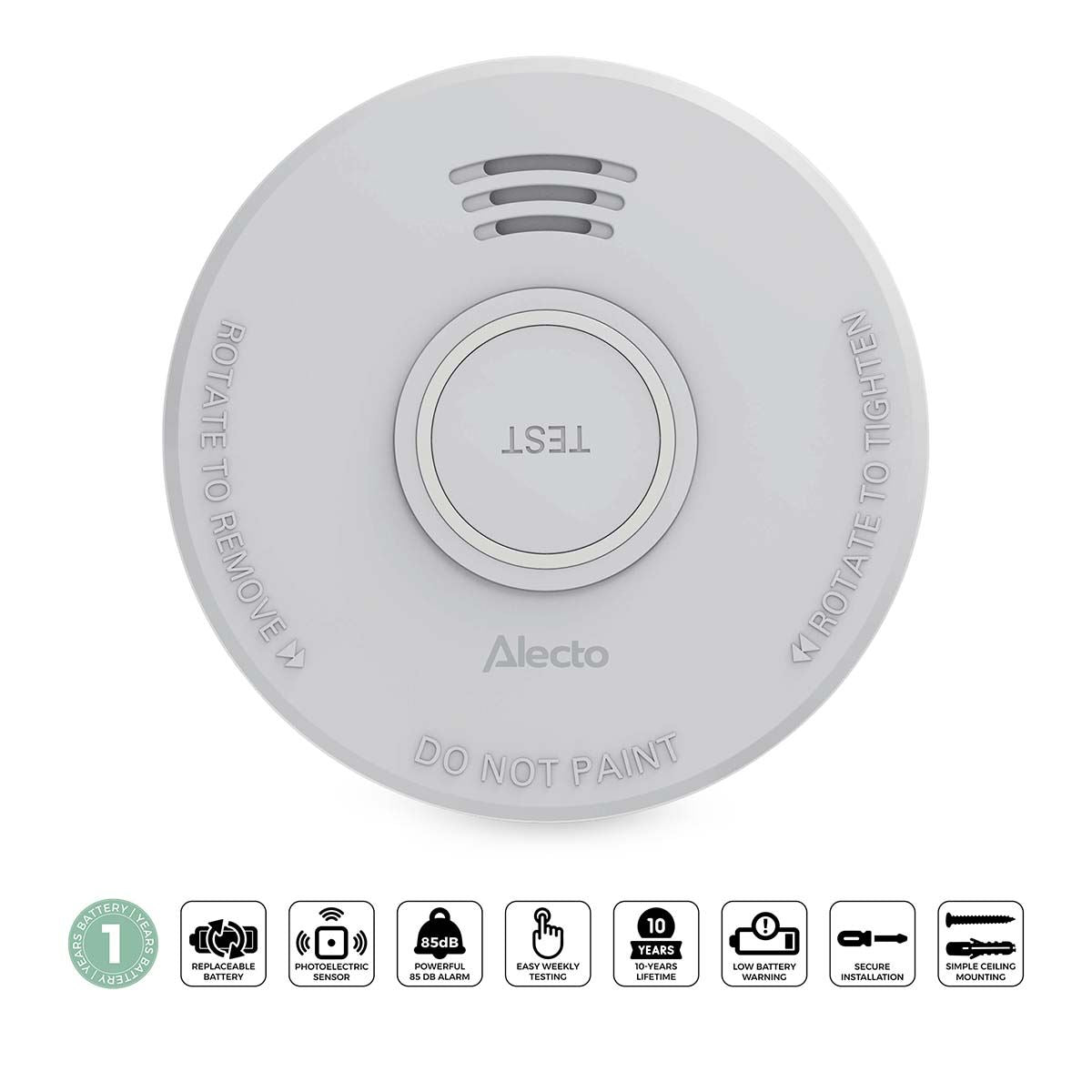 Alecto SD110 Smoke detector with Hush Button | >85 dB | Battery Powered | EN14604:2005/AC:2008 | White