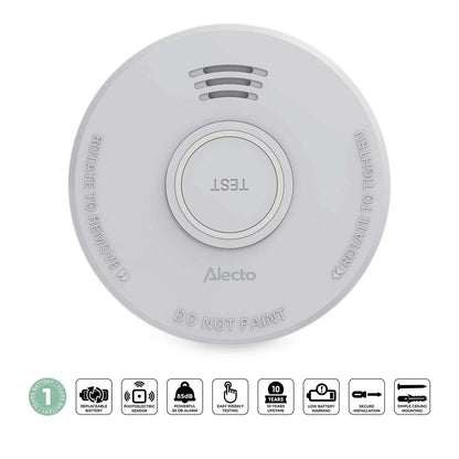 Alecto SD110 Smoke detector with Hush Button | >85 dB | Battery Powered | EN14604:2005/AC:2008 | White