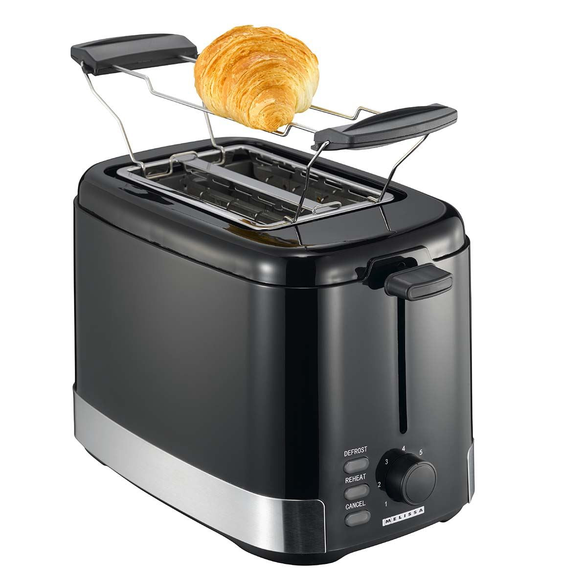 MELISSA Toaster 2 Bread Slices | 2 Wide Slots | Browning levels: 7 | Bun Warmer | Defrost feature | 800 W | Black
