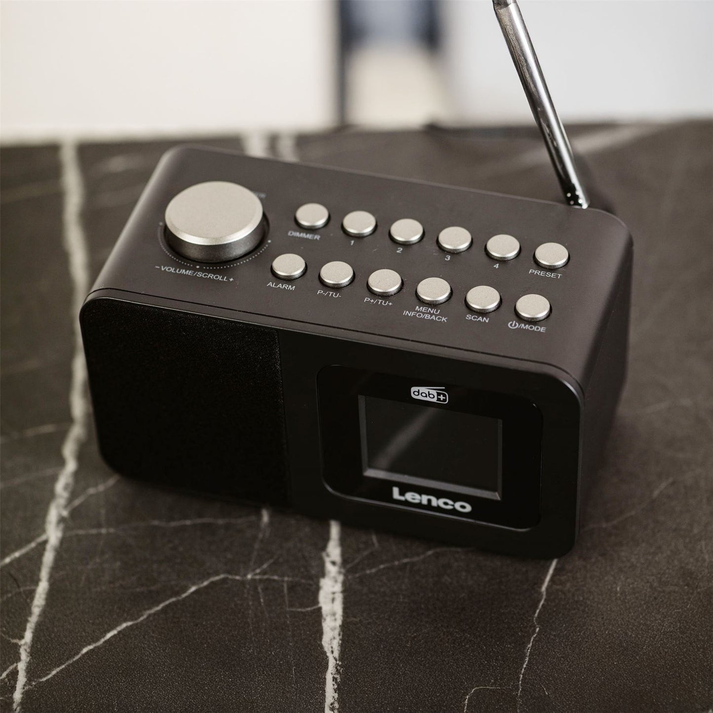 Lenco DAB+/FM Radio Alarm Clock with LCD Colour display, Sleep timer, and Dual Alarm function - Black