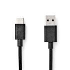 Nedis USB Cable | USB 3.2 Gen 1 | USB-A Male | USB-C™ Male | 15 W | 5 Gbps | Nickel Plated | 1.00 m | Round | PVC | Black | Label | 12.349.244