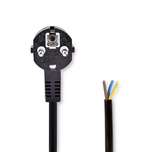 Nedis Power Cable | Plug with earth contact male | Open | Angled | Straight | Nickel Plated | 3.00 m | Round | PVC | Black | Label