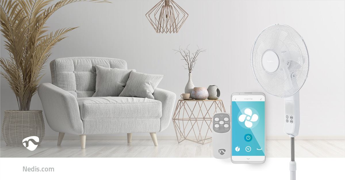 Nedis SmartLife Fan | Wi-Fi | 400 mm | Adjustable height | Rotates automatically | 3-Speed | Timer | Remote control | Android™ / IOS | White