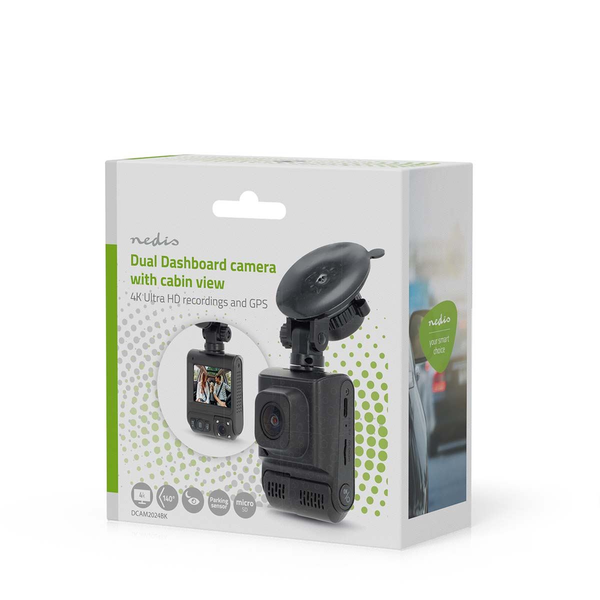 Nedis Dash Cam | 4K@30fps | 12 MPixel | 2 " | Wi-Fi | LCD | Dual camera | Cabine view camera | GPS | Parking sensor | Motion detection | Night view | Black