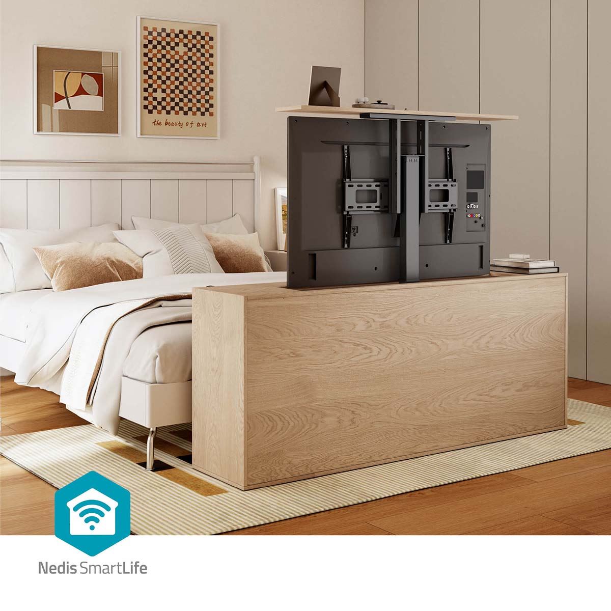 Nedis Motorised TV Stand | 37 - 80 " | Maximum supported screen weight: 60 kg | Built-in Cabinet Design | Lift range: 79 - 184 cm | Remote controlled | ABS / Steel | Black