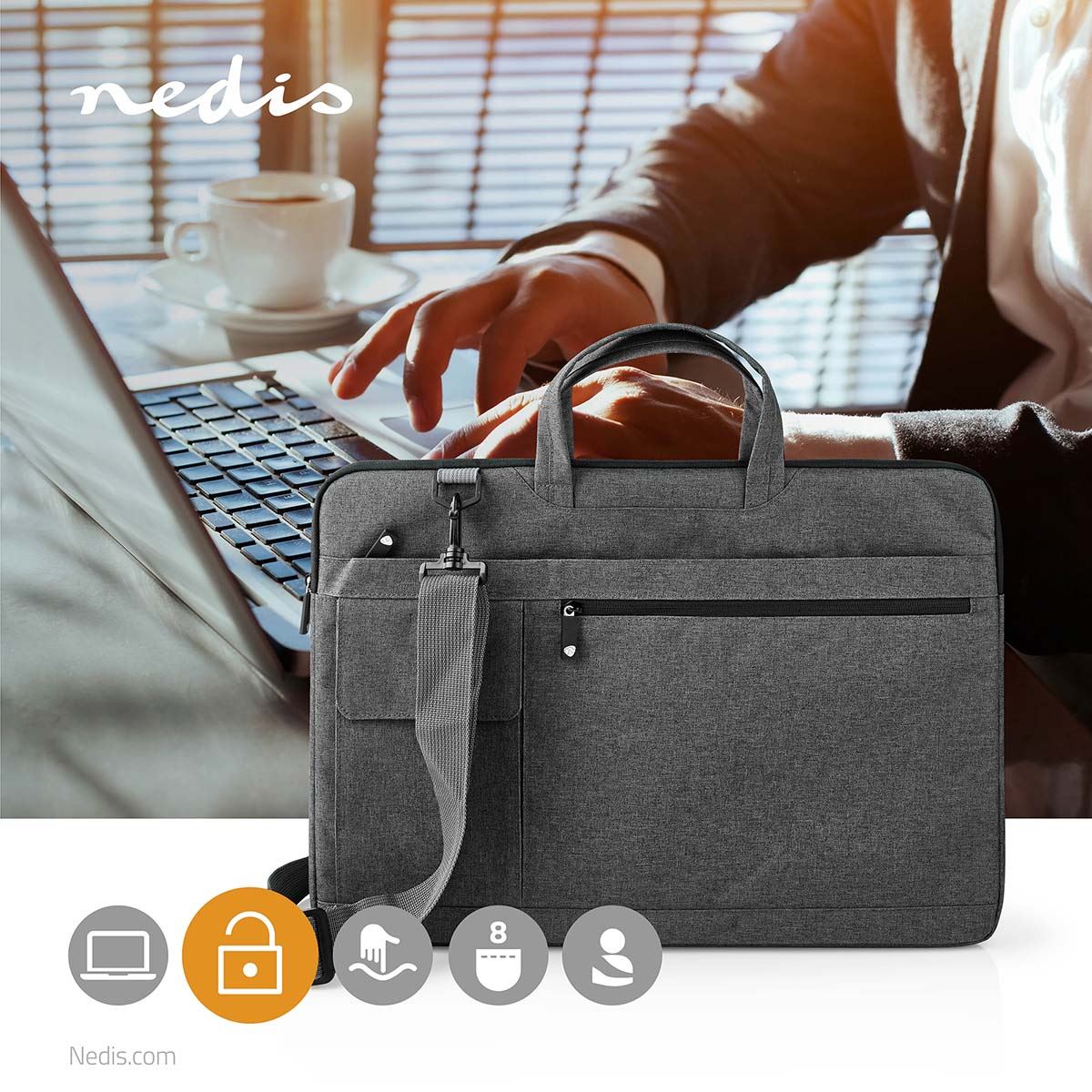 Nedis Notebook Bag | 17 - 18" | Wearing belt | 8 Compartments | 30 mm | 320 mm | 460 mm | Polyester