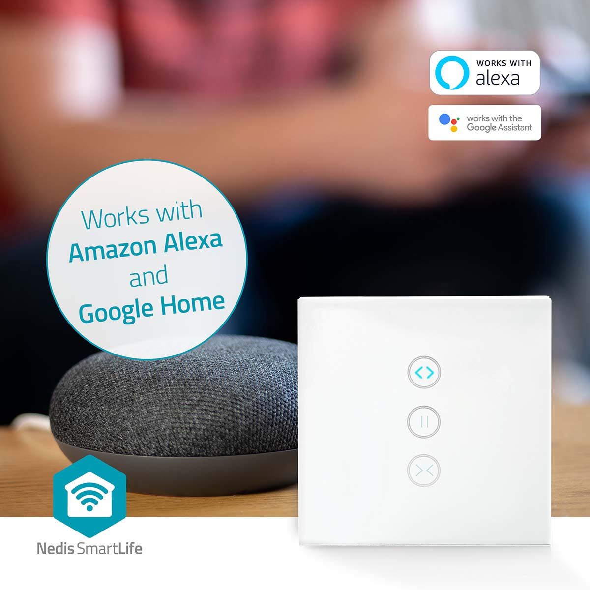 Nedis SmartLife Wall Switch | Wi-Fi | Curtain / Shutter / Sunshade | Wall Mount | 300 W | Android™ / IOS | Glass | White