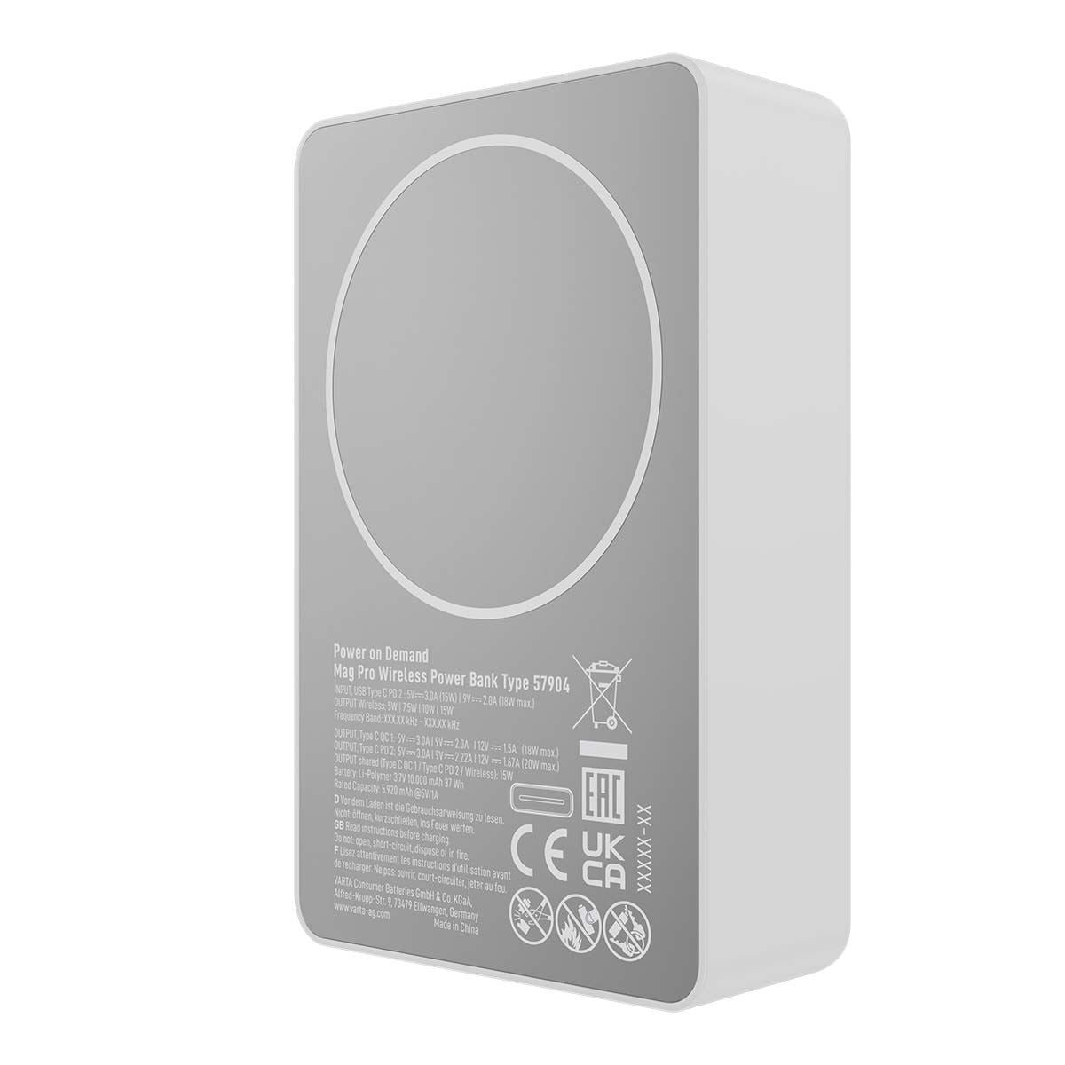 Varta 57904101111 | Mag Pro Wireless Power Bank 10.000mAh - White Edition