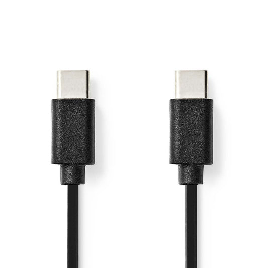 Nedis USB Cable | USB 2.0 | USB-C™ Male | USB-C™ Male | 60 W | 480 Mbps | Nickel Plated | 1.00 m | Round | PVC | Black | Label | 17.081.116