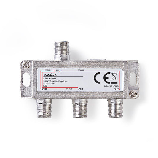 Nedis Satellite Splitter | 5 - 2400 MHz | 10.5 dB | Number of inputs: 1 | Number of outputs: 3 | Impedance: 75 Ohm | Zinc | Silver