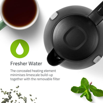 Nedis Electric Kettle | 1.0 l | Plastic | Black | Rotatable 360 degrees | Concealed heating element | Strix® controller | Boil-dry protection