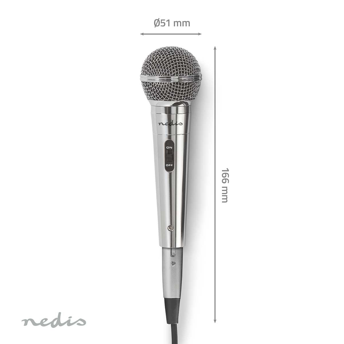 Nedis Wired Microphone | Cardioid | Detachable Cable | 5.00 m | 80 Hz - 13 kHz | 600 Ohm | -72 dB | On/Off switch | Metal | Silver