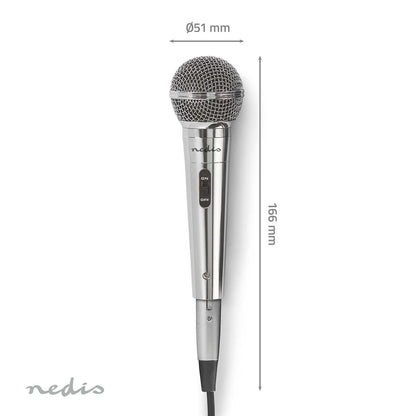 Nedis Wired Microphone | Cardioid | Detachable Cable | 5.00 m | 80 Hz - 13 kHz | 600 Ohm | -72 dB | On/Off switch | Metal | Silver